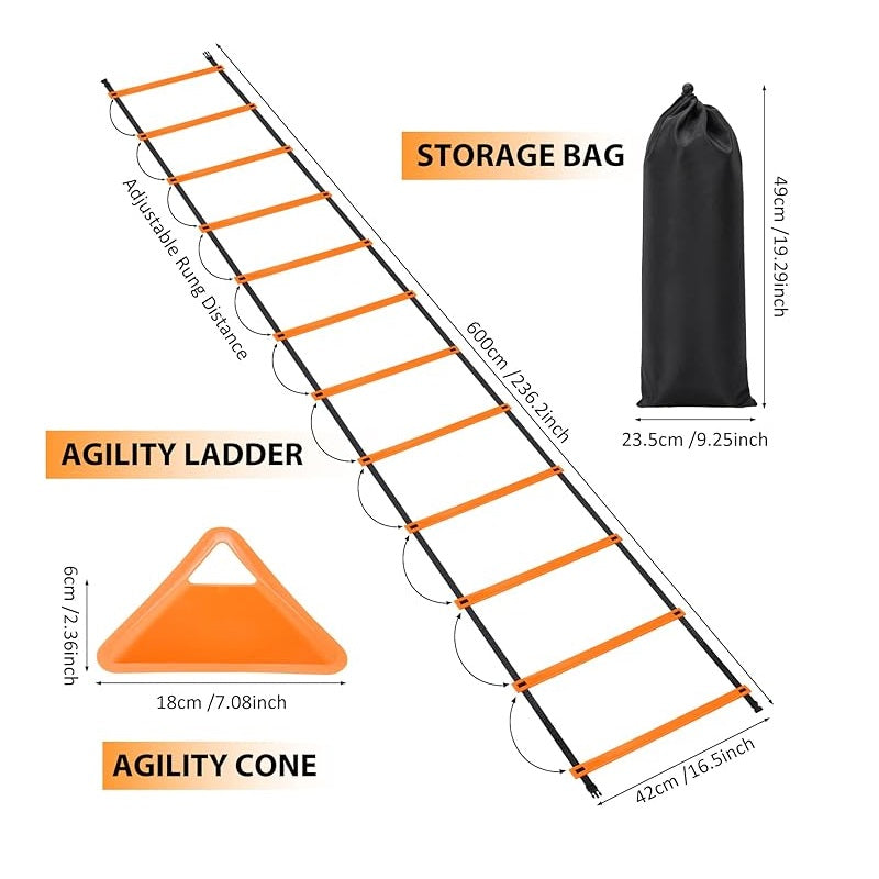 Agility Ladder Speed Training Set with Carrying Bag - Orange