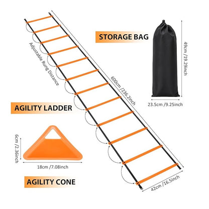 Agility Ladder Speed Training Set with Carrying Bag - Orange