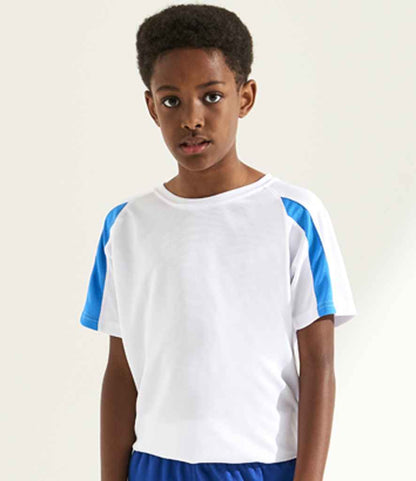 AWDis Kids Cool Contrast T-Shirt - Arctic White/Sapphire Blue