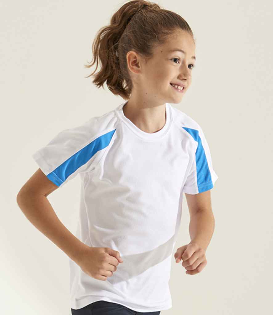 AWDis Kids Cool Contrast T-Shirt - Arctic White/Sapphire Blue